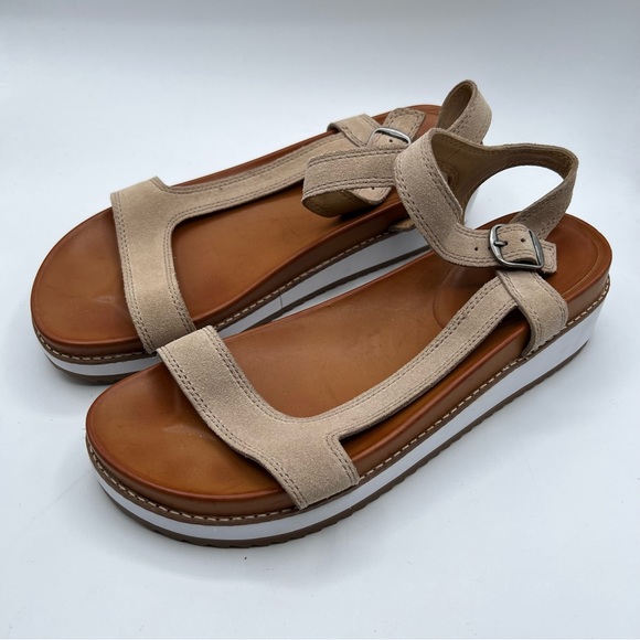 Lucky Brand Ibrien Platform Wedge Sandal Beige Leather - Picture 3 of 10